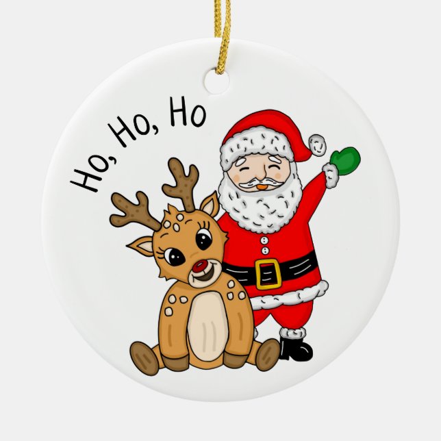 Weihnachtsmann und Reindeer Schneeflocken Weihnach Keramik Ornament (Vorne)