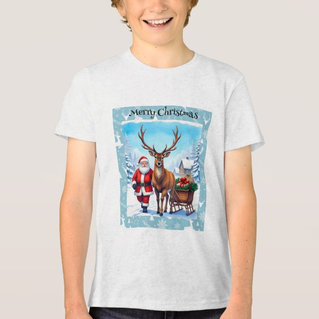 Weihnachtsmann und Reindeers Weihnachtsreise Tri-Blend Shirt (Vorderseite)