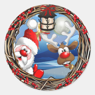 Weihnachtsmann- und Ren-Weihnachten Runder Aufkleber