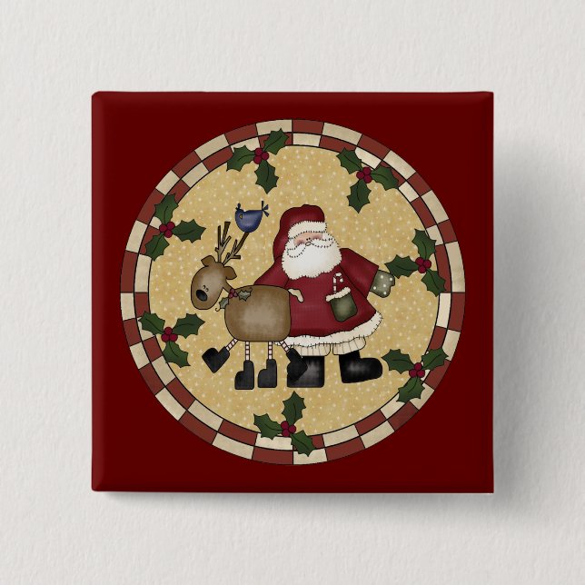 Weihnachtsmann- und Ren-Weihnachtsknopf Button (Vorderseite)