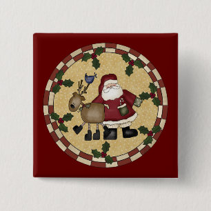 Weihnachtsmann- und Ren-Weihnachtsknopf Button