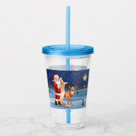 Weihnachtsmann und Rentier Acryltrinkbecher