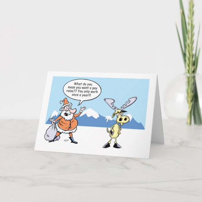 Weihnachtsmann und Rentier am Cartoon Feiertagskarte (Vorderseite)