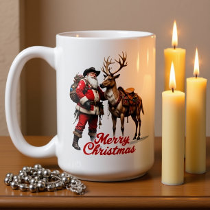 Weihnachtsmann und Rentier auf einem Trailritt Kaffeetasse