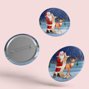 Weihnachtsmann und Rentier Button