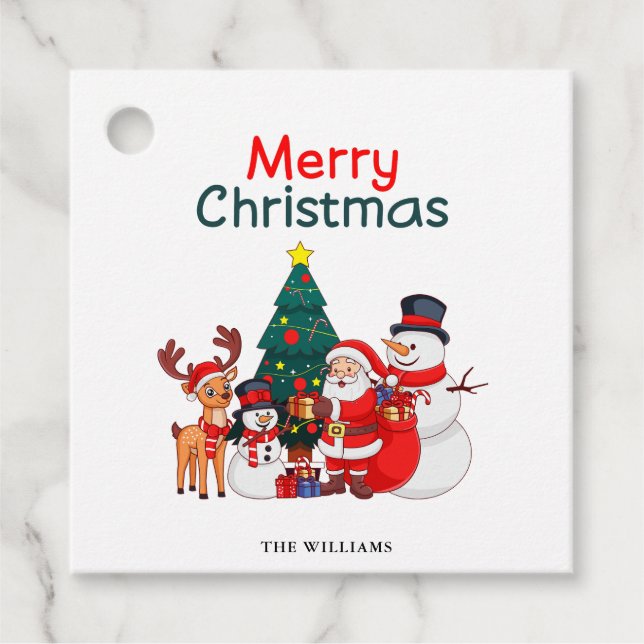 Weihnachtsmann und Rentier Festliche Weihnachten Geschenkanhänger (Vorderseite)