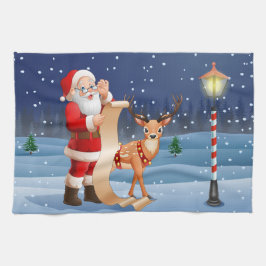 Weihnachtsmann und Rentier Geschirrtuch