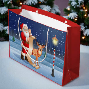 Weihnachtsmann und Rentier Große Geschenktüte