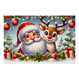 Weihnachtsmann und Rentier im SnowyChristmas Poster