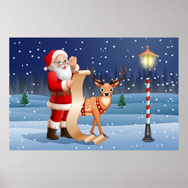 Weihnachtsmann und Rentier Poster (Vorne)