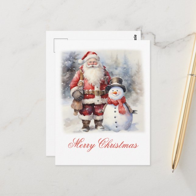 Weihnachtsmann und Rentier Postkarte (Vorderseite/Rückseite Beispiel)