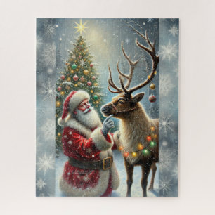 Weihnachtsmann und Rentier, Schneewald, Weihnachts