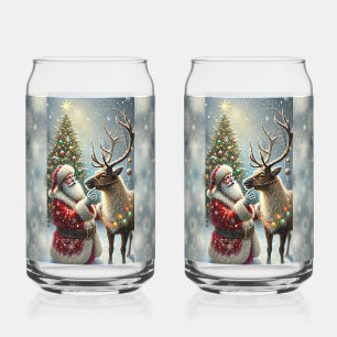 Weihnachtsmann und Rentier, Schneewald, Weihnachts Dosenglas