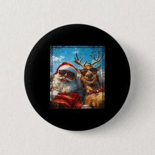 Weihnachtsmann und Rentier Selfie Lustiger Weihnac Button