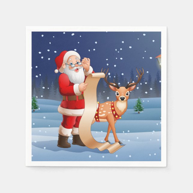 Weihnachtsmann und Rentier Serviette (Vorderseite)