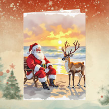 Weihnachtsmann und Rentiere am Strand Personalisie