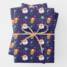 Weihnachtsmann und Rentiere blaues Geschenk