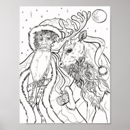 Weihnachtsmann und Rentiere Farbe für Weihnachten Poster