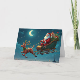 Weihnachtsmann und Rentiere Feiertagskarte