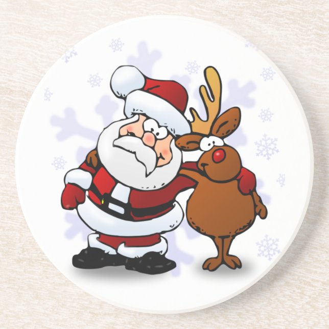 Weihnachtsmann und Rentiere Getränkeuntersetzer (Vorne)