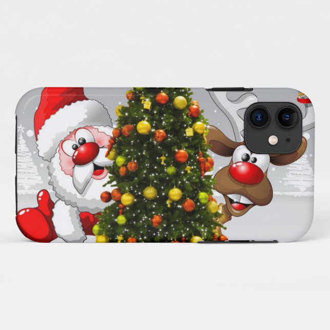 Weihnachtsmann und Rentiere hinter einem Weihnacht Case-Mate iPhone Hülle (Rückseite (Horizontal))