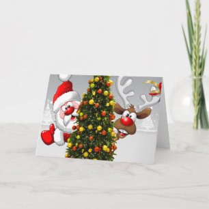 Weihnachtsmann und Rentiere hinter einem Weihnacht Karte