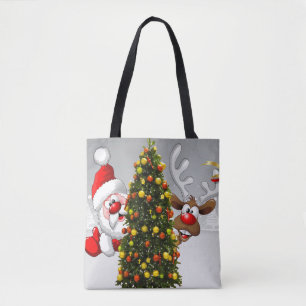 Weihnachtsmann und Rentiere hinter einem Weihnacht Tasche