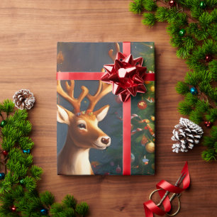 Weihnachtsmann und Rentiere machen Lebkuchenhaus Geschenkpapier
