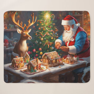 Weihnachtsmann und Rentiere machen Lebkuchenhaus Sherpadecke
