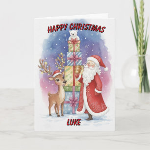 Weihnachtsmann und Rentiere mit personalisierten G Feiertagskarte
