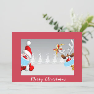 Weihnachtsmann und Rentiere mit Weihnachtsbrillen Karte