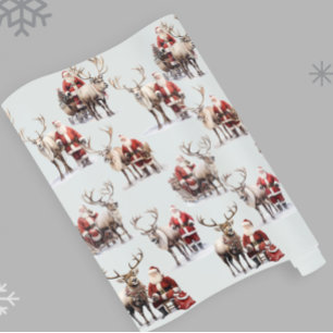 Weihnachtsmann und Rentiere Wasserfarben Weihnacht Geschenkpapier