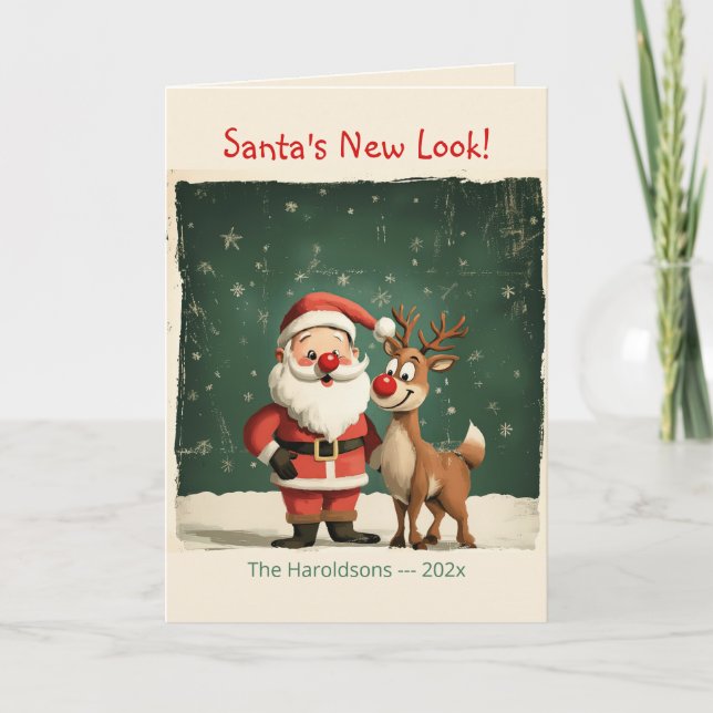Weihnachtsmann und Rentiere Weihnachtskarte Feiertagskarte (Vorderseite)