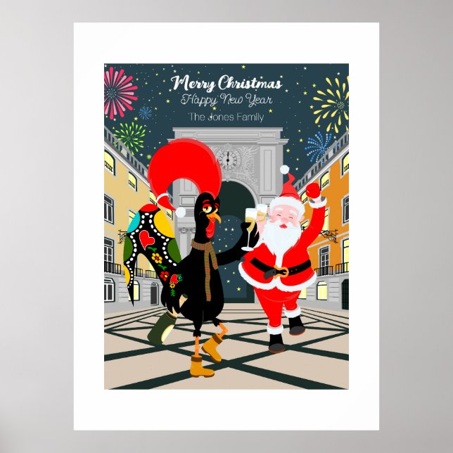 Weihnachtsmann und Rooster Champagner Toast bis Ne Poster (Vorne)