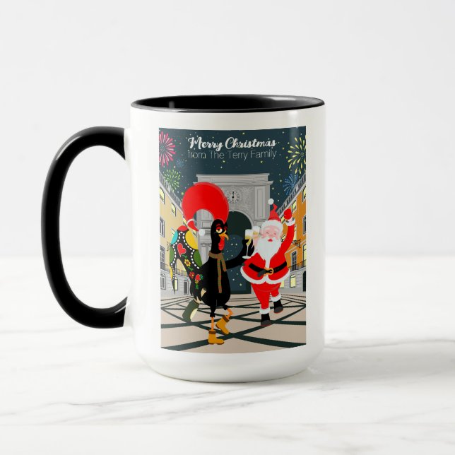Weihnachtsmann und Rooster Champagner Toast bis Ne Tasse (Links)