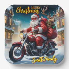 Weihnachtsmann und Rudolph Rentier Motorrad Pappteller