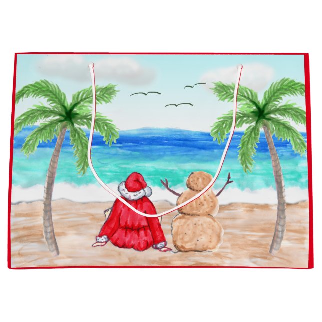 Weihnachtsmann und Sand Snowman zu Weihnachten am  Große Geschenktüte (Vorderseite)