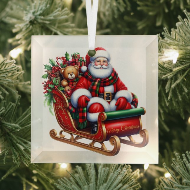 Weihnachtsmann und Schlitten Glas Ornament (Insitu)