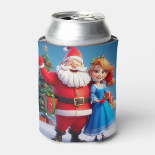 Weihnachtsmann und Schneekönigin feiern Weihnachte Dosenkühler