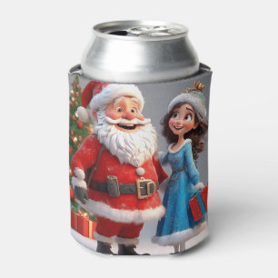 Weihnachtsmann und Schneekönigin feiern Weihnachte Dosenkühler