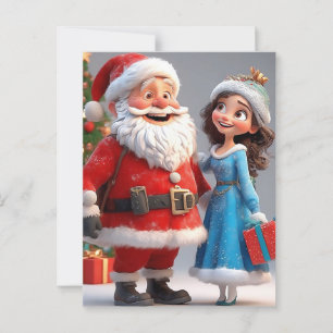 Weihnachtsmann und Schneekönigin feiern Weihnachte Postkarte