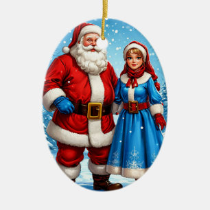 Weihnachtsmann und Schneekönigin Keramik Ornament