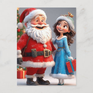 Weihnachtsmann und Schneemädchen feiern Weihnachte Feiertagspostkarte