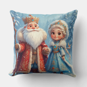 Weihnachtsmann und Schneemädchen feiern Weihnachte Kissen
