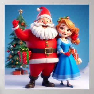 Weihnachtsmann und Schneemädchen feiern Weihnachte Poster