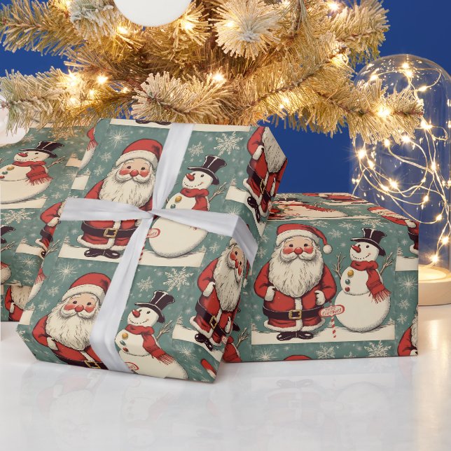 Weihnachtsmann und Schneemann  Geschenkpapier (Feiertage)