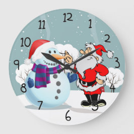 Weihnachtsmann und Schneemann Große Wanduhr