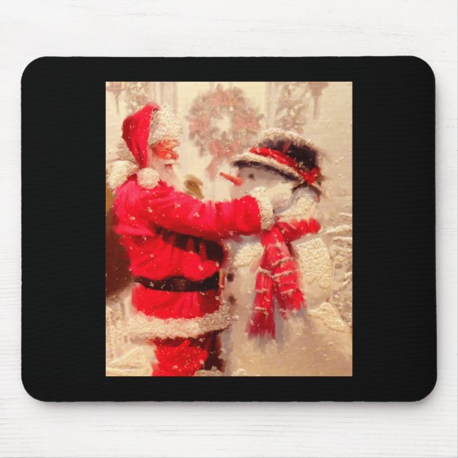 Weihnachtsmann und Schneemann im Schneefall Mousepad (Vorne)