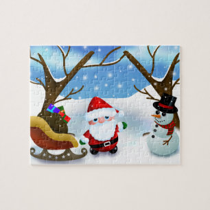 Weihnachtsmann und Schneemann im Winter