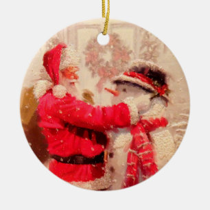 Weihnachtsmann und Schneemann Keramik Ornament